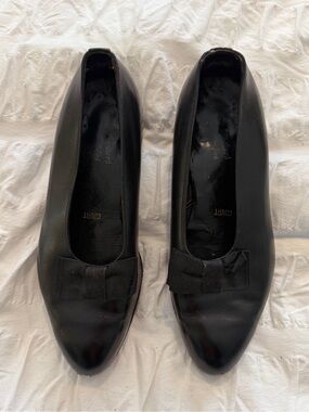 Vintage Black Leather Slip-On Formal Loafers, “Opera Pumps”, approx size 10